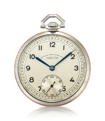 Catalog image of deutsche uhrenfabrikation lange uhr | a stainless steel and pink gold openface …