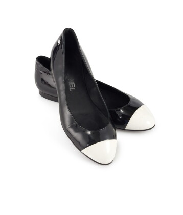 Catalog image of chanel | pair of black and white patent leather flats
