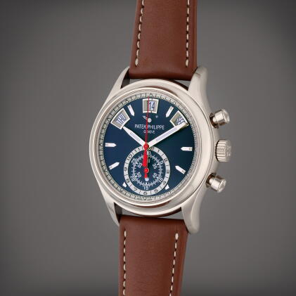 Catalog image of Reference 5960G | A white gold annual calendar flyback chronograph wristwatch w…