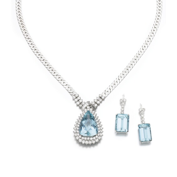 Aquamarine and diamond demi-parure