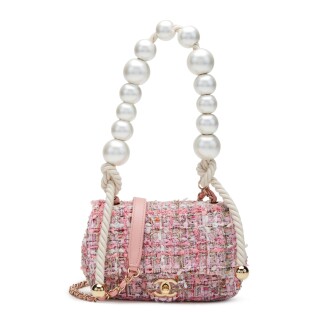 View 1 of Lot 160: Pink and Multicolor Tweed Mini Large Pearl Single Flap Handle Bag Gold Hardware, 2019