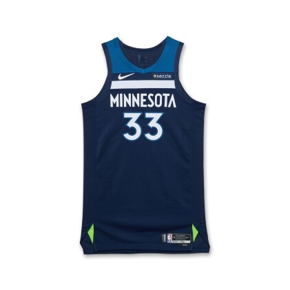 View 1 of Lot 70: Leonard Miller Minnesota Timberwolves 2025 NBA Playoffs Western Conference Finals Game Worn Icon Edition Jersey | Game 3