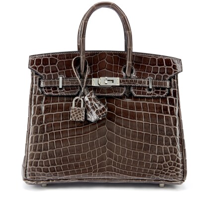 View 1 of Lot 1044: Gris Fonce Shiny Niloticus Crocodile Birkin 25 Palladium Hardware, 2012