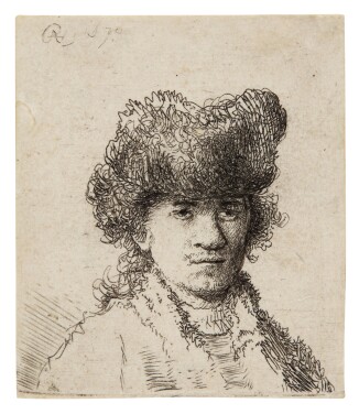 View 1 of Lot 40: Self-Portrait in a Fur Cap: Bust (B., Holl. 24; New Holl. 72; H. 29)