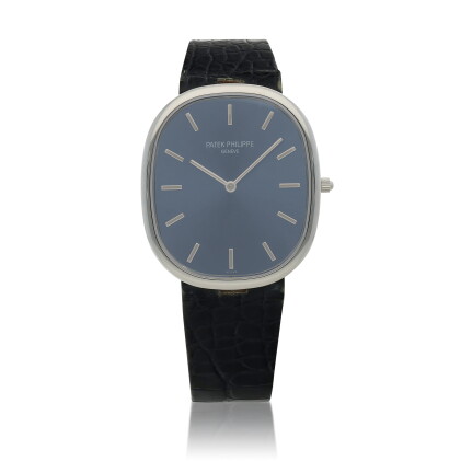 Catalog image of Golden Ellipse, Ref. 5738P Platinum wristwatch with blue gold sunburst dial Cir…