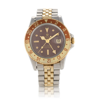 Catalog image of 'Root Beer' GMT-Master, Ref. 1675 Stainless steel and yellow gold dual time zon…