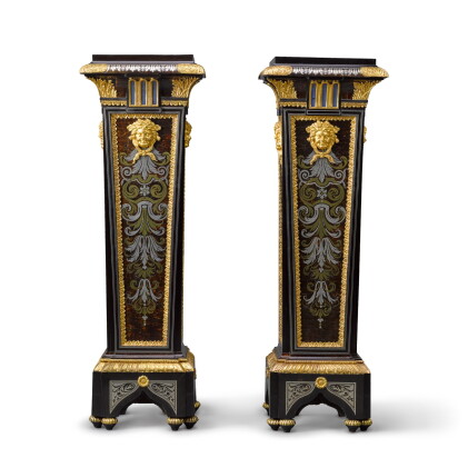 Catalog image of A pair of Louis XIV marquetry pedestals by André-Charles Boulle, delivered for …
