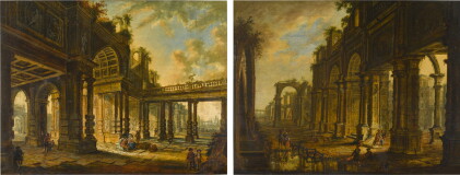 Catalog image of christian stöcklin | architectural palace capriccio with figures conversing; ar…