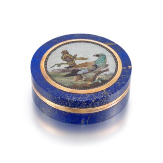 View 1 of Lot 98: A large gold-mounted lapis lazuli and micromosaic snuffbox, Rome, circa 1805