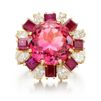View 1 of Lot 85: Tourmaline and diamond ring 
