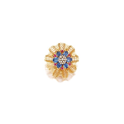 Catalog image of van cleef & arpels | 'dentelle' sapphire, ruby and diamond clip brooch 梵克雅寶 | '…