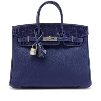 View 1 of Lot 130: Limited Edition Bleu Encre Niloticus Crocodile and Togo Touch Birkin 25 Palladium Hardware, 2018