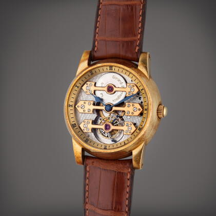 Catalog image of Tourbillon Sous Trois Ponts d'Or | A yellow gold semi-skeletonized tourbillon w…
